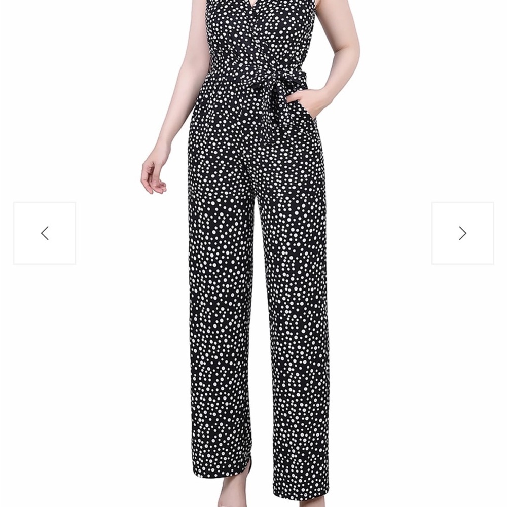 Polka Dot Wide-leg Jumpsuit Black & White Belted Officecore Size 6 Roz & Ali